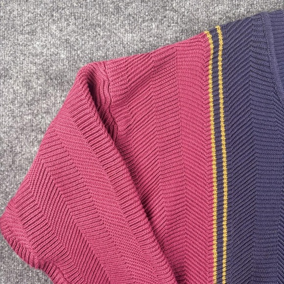Vintage Izod Club Sweater Mens Large Multi Color Cotton V Neck Chevron 80s - Picture 4 of 9